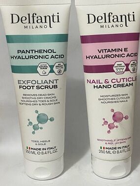 Delfanti Vitamin E Hyaluronic Acid Nail & Cuticle Hand Cream & Foot Scrub 8.4fl